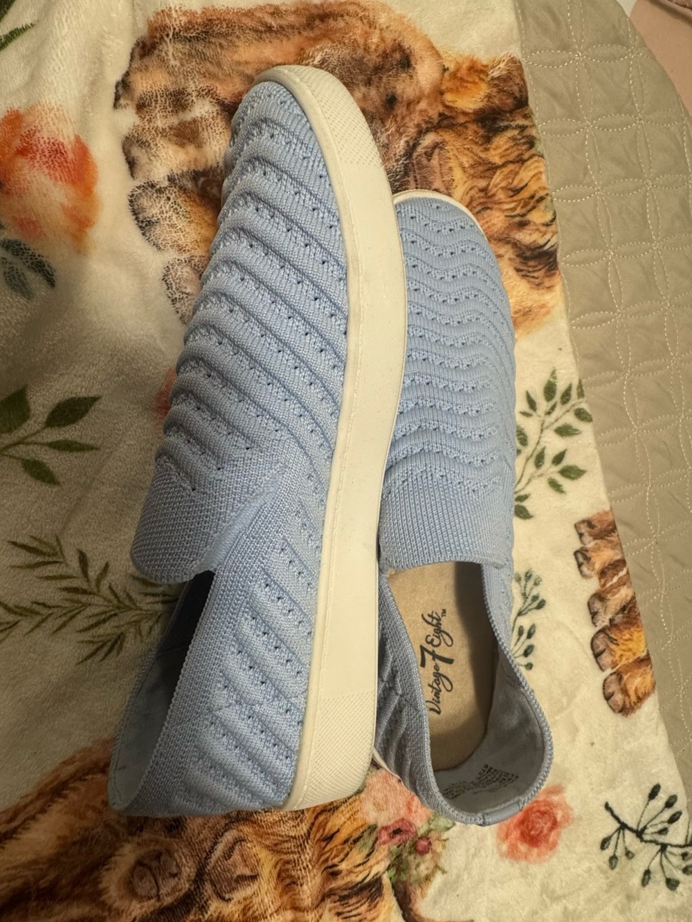 Vintage Pale Blue Knit Slip-On Sneakers with White Sole